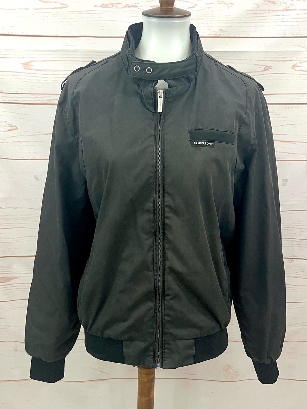 Members Only Vintage 80s 90s Lightweight Black Racer Bomber Full Zip Jacket